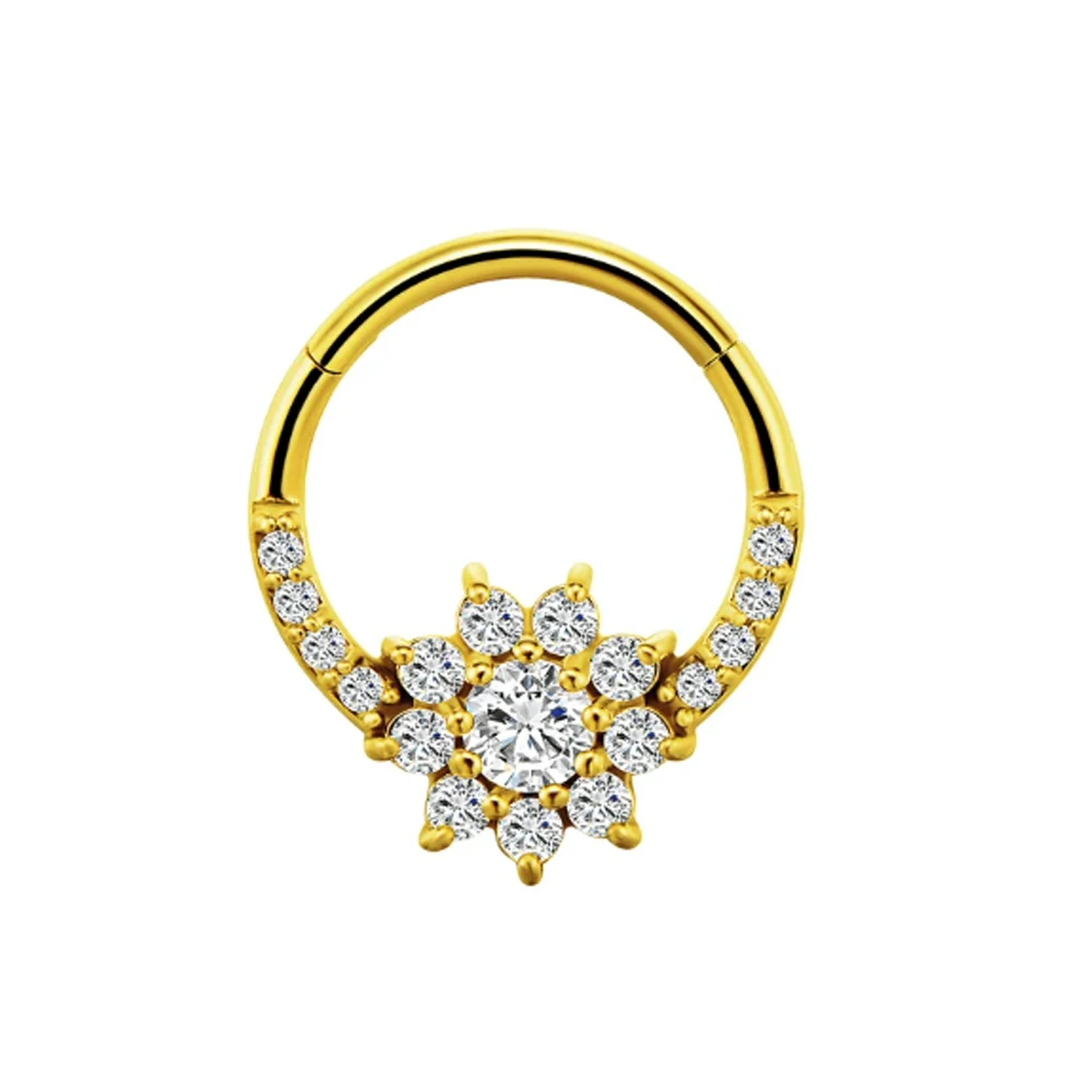 Zircon Clicker Daith Piercing Nose Ring, Surgical Steel