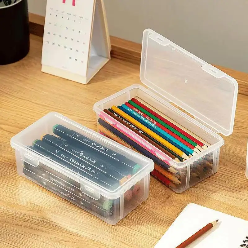 1Pc Kunststoff Schreibwaren Lagerung Box Mit Deckel Für Schreibtisch Veranstalter Schule Bürobedarf Stift Bleistift Marker Organizer