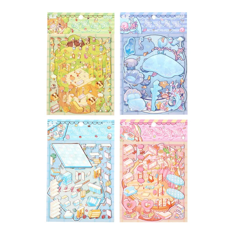 Miniature Scene Stickers 3D Stickers Cartoon Creative Stickers Landscape Stickers Hand Account Scrapbooking Material