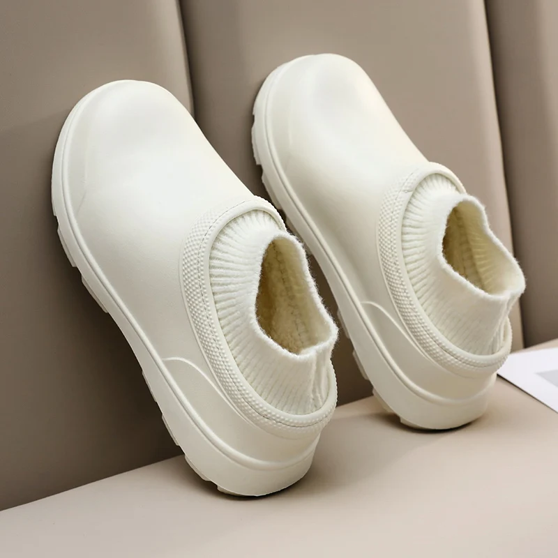 Winter Simple Casual Cotton Shoes Plush Shoes Men and Women Outdoor Eva Waterproof Warm Without Lacing Couple Shoes Female Shoes