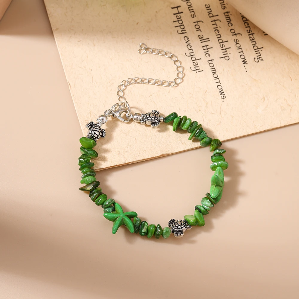 Aihua Böhmisches Muschel-Seestern-Armband für Frauen, Meeresschildkröte, unregelmäßige Steine, handgefertigt, Freundschaft, Strand, Urlaub, Schmuck – Detail 7