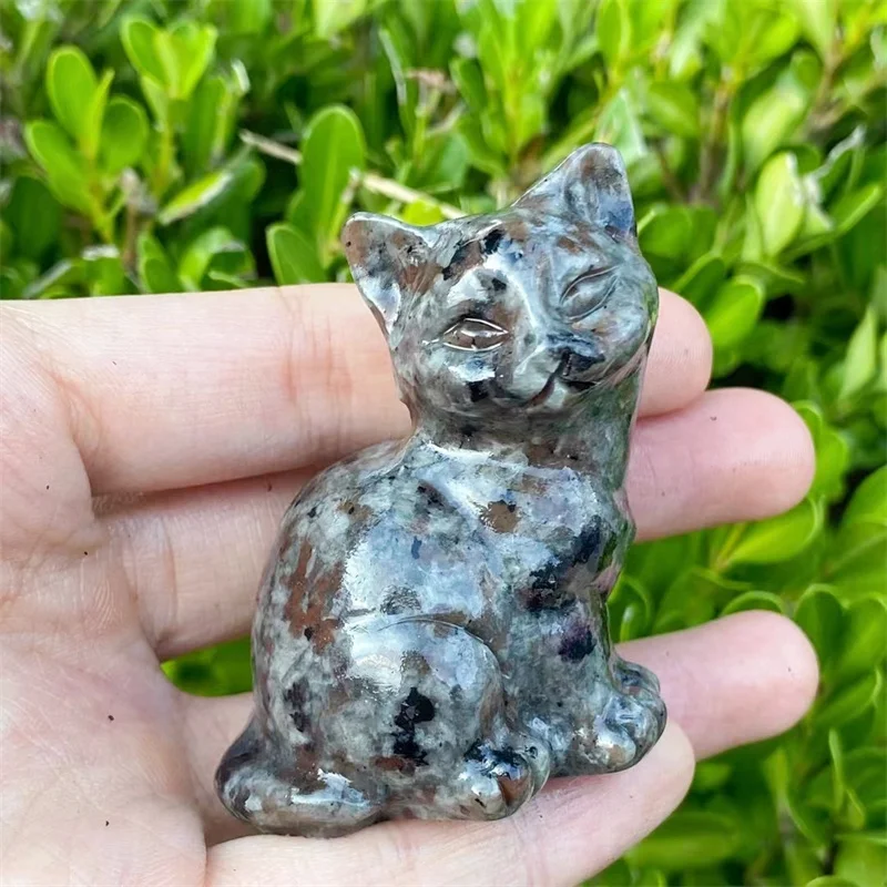 5.5CM Natural Yooperlite Cartoon Cat Carving Cute AnimalHealing Ornaments Home Decoration Christmas Present 1PCS