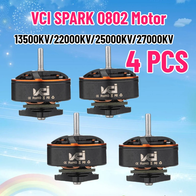 

4PCS VCI 0802 Motor 13500KV/22000KV/25000KV/27000KV Extremely Light Weight Upgraded Micro Brushless Motor for FPV Drone