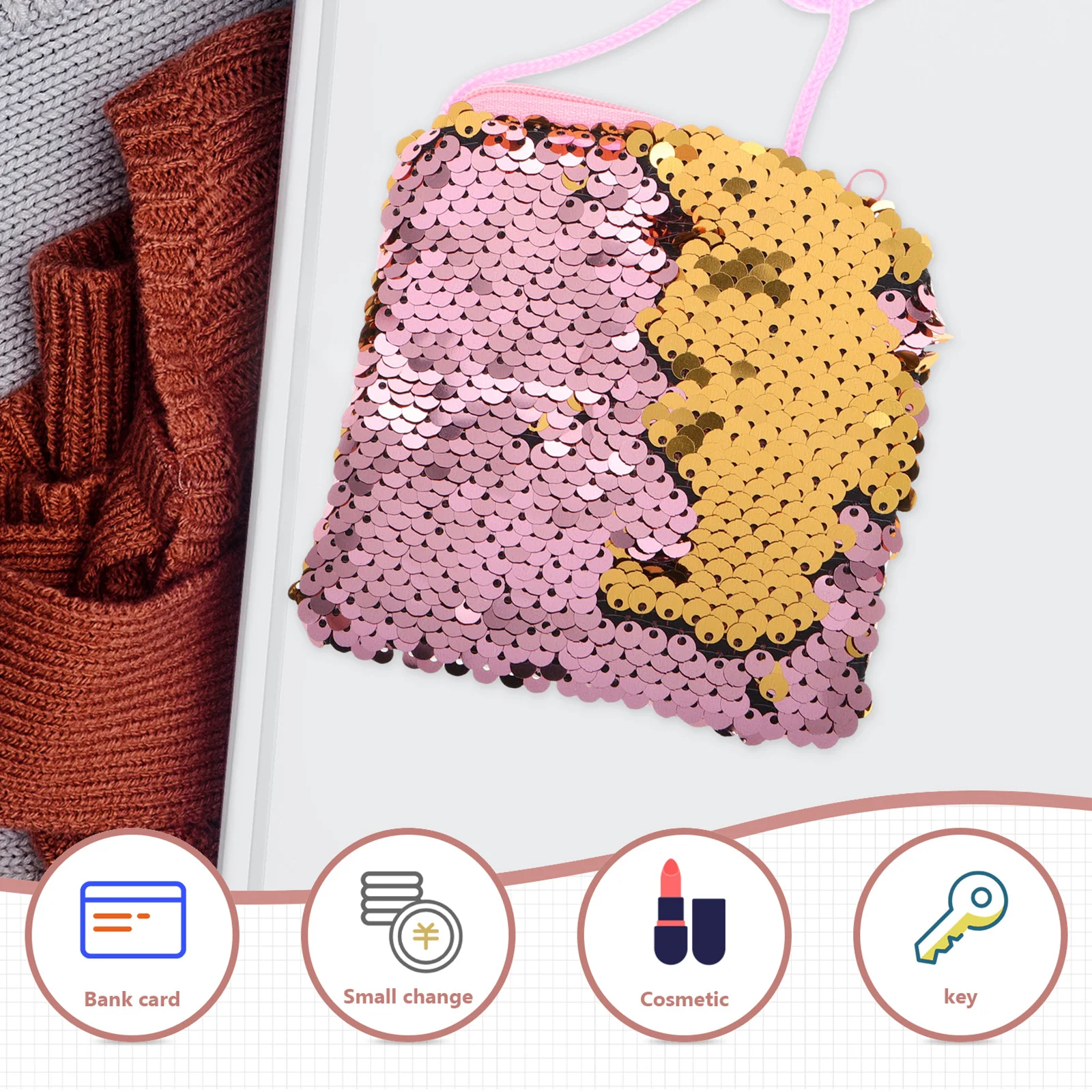 1 Uds. Mini monedero de lentejuelas rosas, elegante bolso brillante, monedero, monedero con lentejuelas, monederos para
