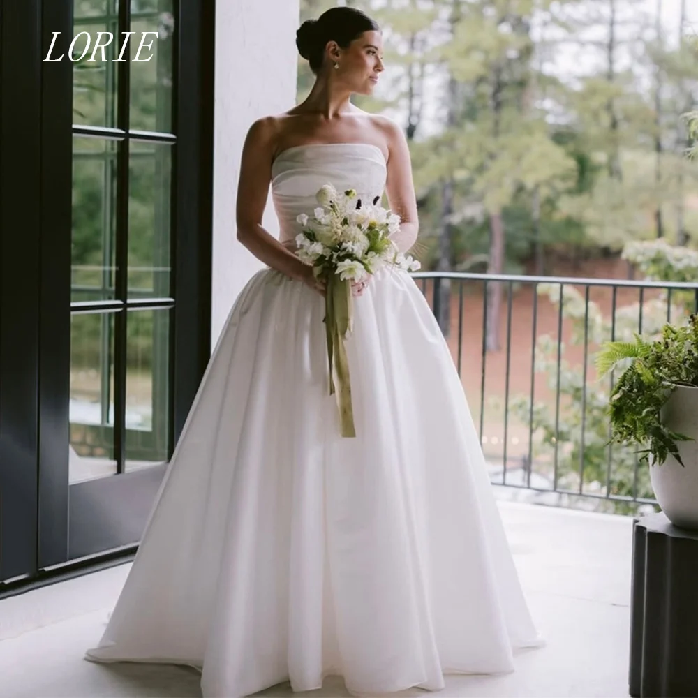

LORIE Luxury A Line Civil Wedding Dress Simple Pleat Strapless Bridal Dresses Sleeveless Elegant Wedding Gown Customized 2026