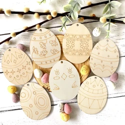 10pcs Wooden Easter Eggs Pendant With Rope Wood Slices Hanging Ornaments For Easter Home Party Decoration Kids Gift DIY Crafts