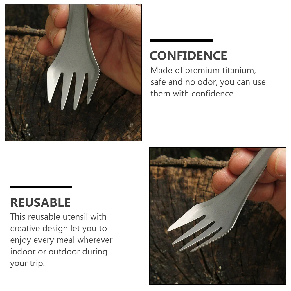 3 في 1 أدوات مائدة للتخييم من التيتانيوم ملعقة شوكة محمولة للشواء أدوات مائدة خارجية 3 في 1 ملعقة تخييم سبورك أدوات خارجية