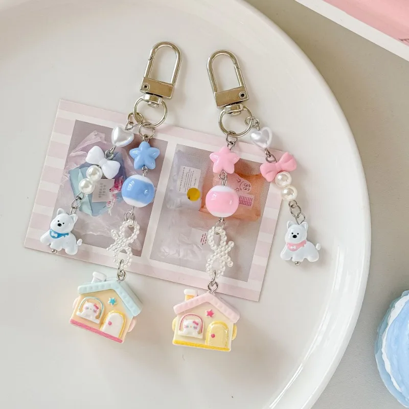 

Cute Pet Cottage Creative Keychain Beaded Mobile Phone Pendant Pentagram Guka Chain ins Wind Couple Bag Hanging