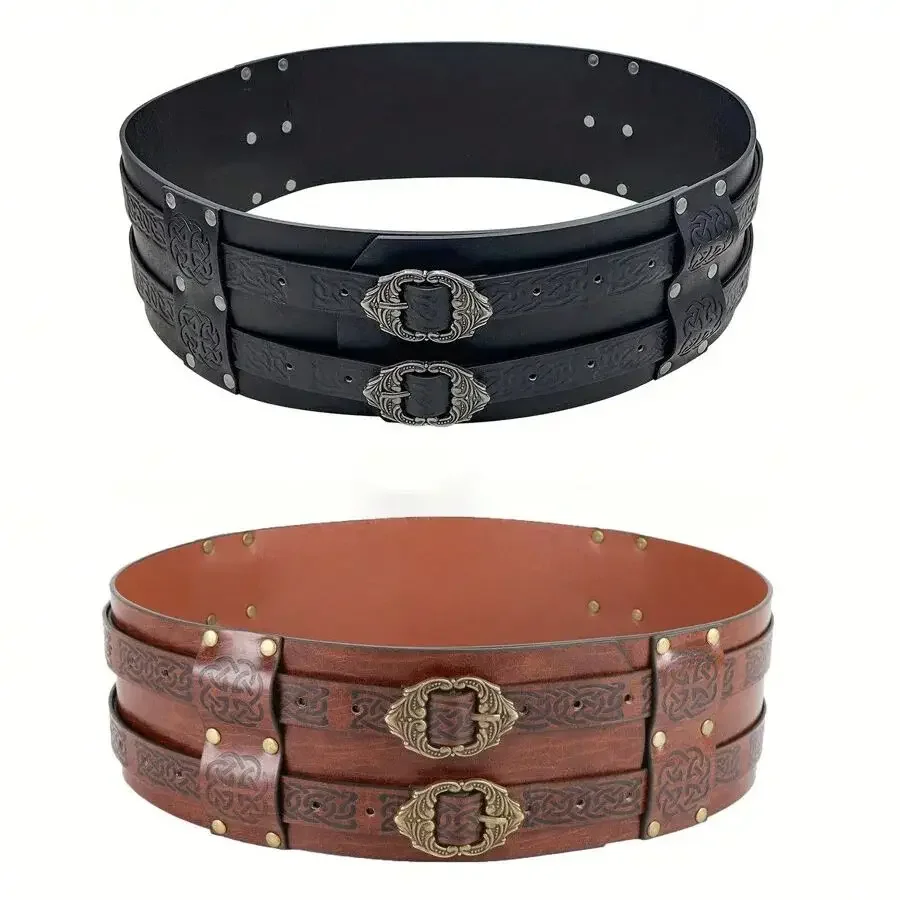 

Renaissance Viking Embossed Wide Belt for Men, Medieval Synthetic Leather Armor Belt, Medieval Wide Belt, PU Leather Costume Acc