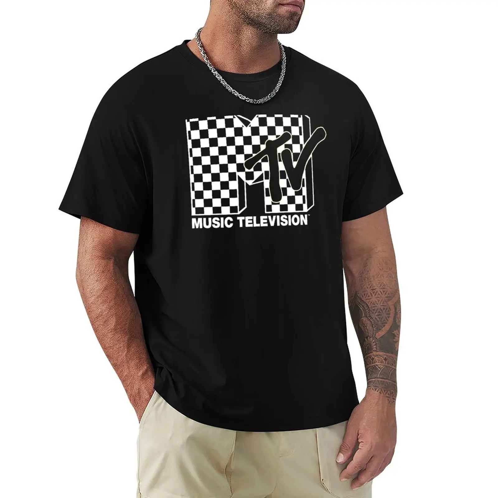 

MTV Bright Checkered Classic Logo T-Shirt vintage graphic t shirts black t shirts for men