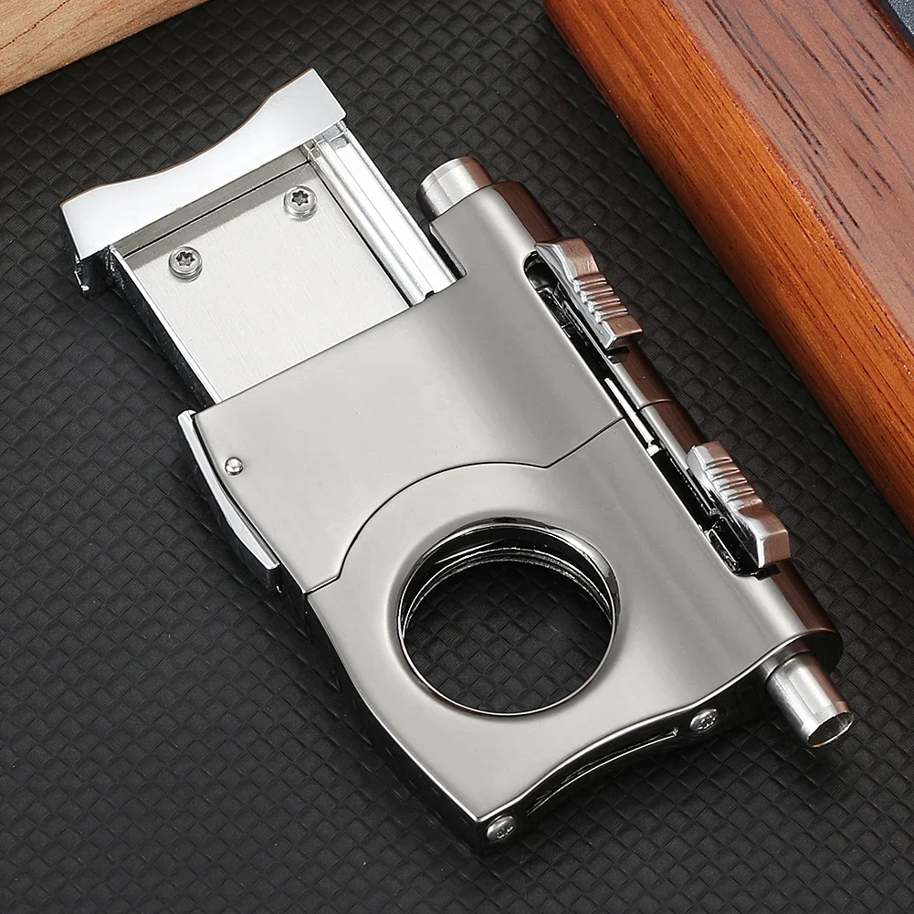 Portable Smoking Accessories Gifts Cigar Cutter Built 2 Size Cigar Punch Locked Blades Metal Cutters Guillotine Cigar Scissors