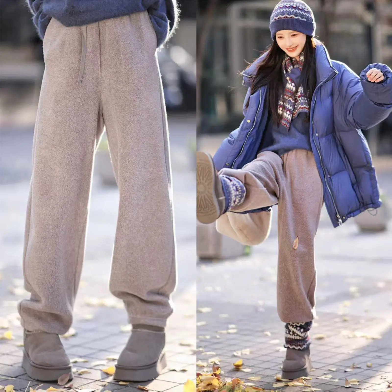

Holiday Leisure Pants Silk Wool Loose Elastic Waist Dstring Women's Casual Trousers Comfortable Warm Winter Faion