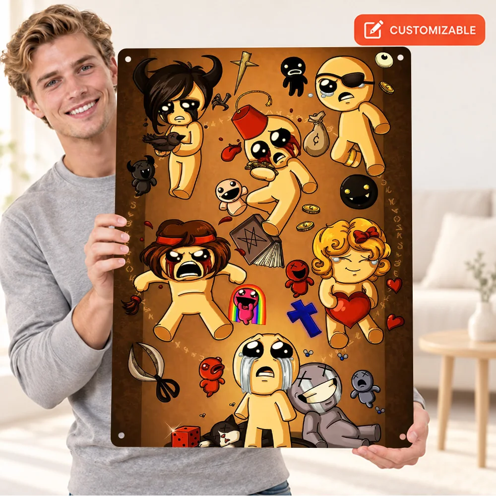 The Binding Of Isaac Character Collage Aluminum Poster Personalized Metal Sign Cartoon Creature Graphic Wall Art For Gaming Room