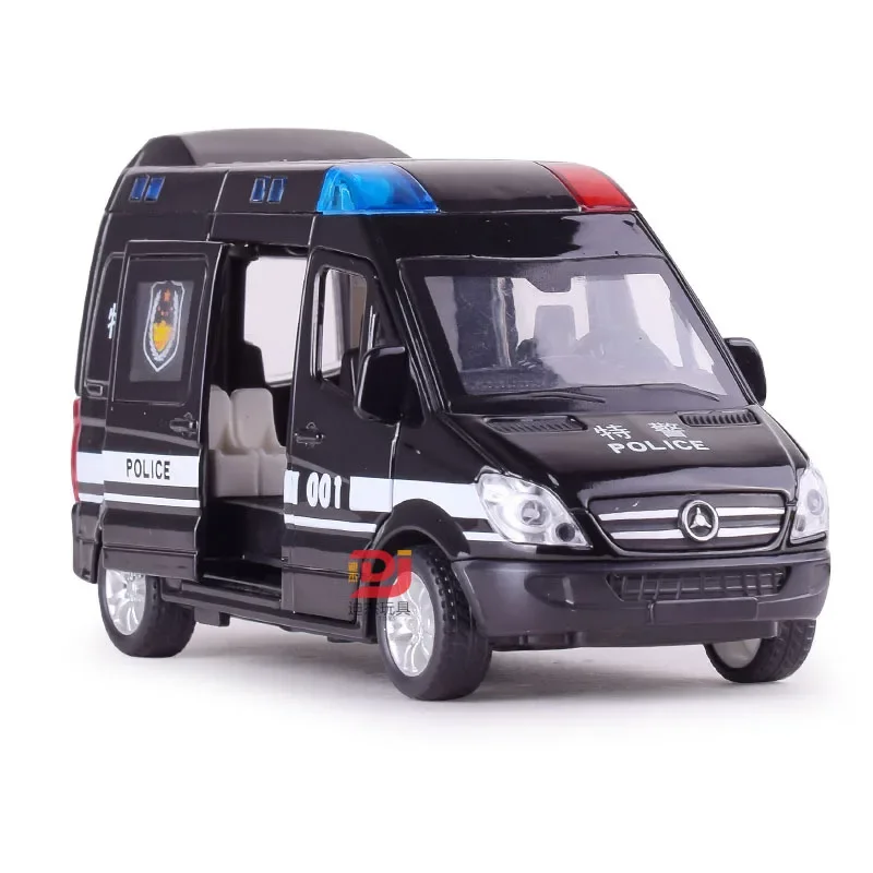 Modèle réduit de voiture de police ambulance, échelle 1:32, en alliage moulé sous pression, avec nervures en métal, son et lumière arrière, jouet pour enfant, camion de pompier, véhicule, cadeau idéal