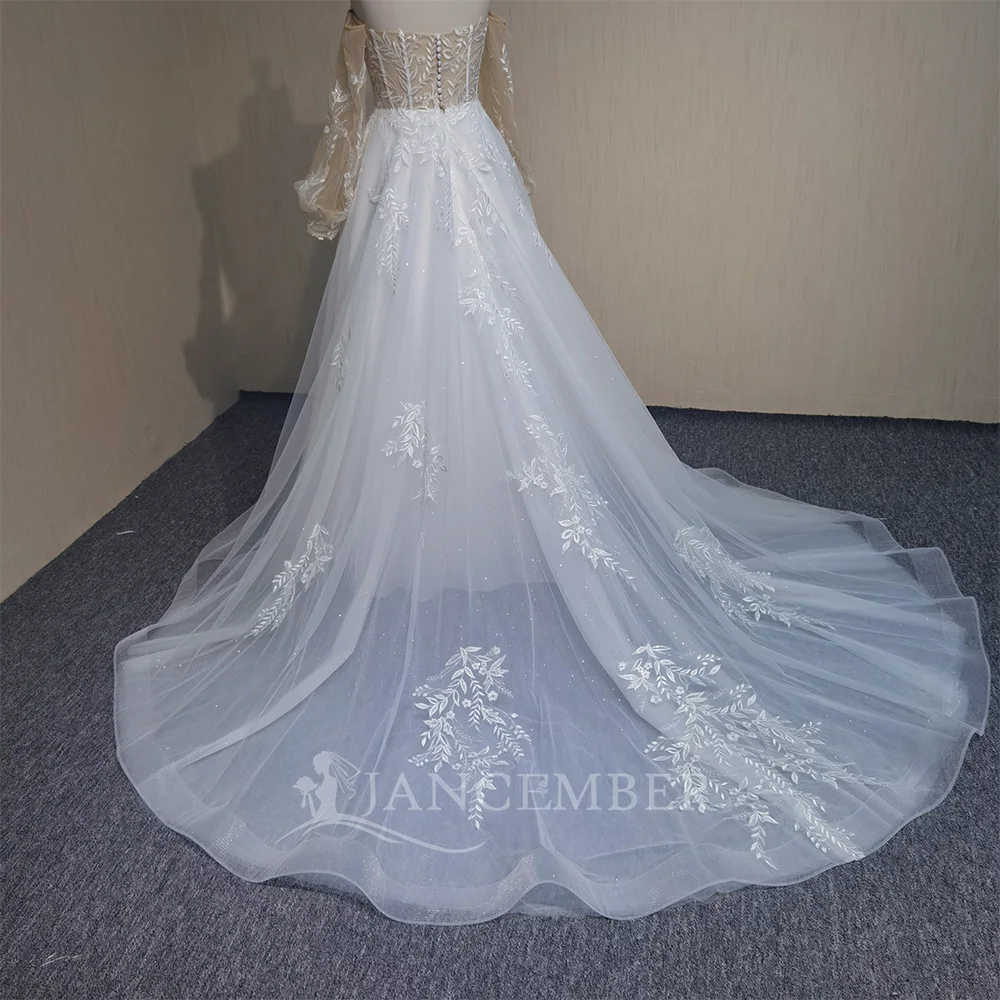 Beach Wedding Dress Scoop Lace Long Sleeves Corset Princess Bridal Dress Wedding Gown Customized vestidos de novia