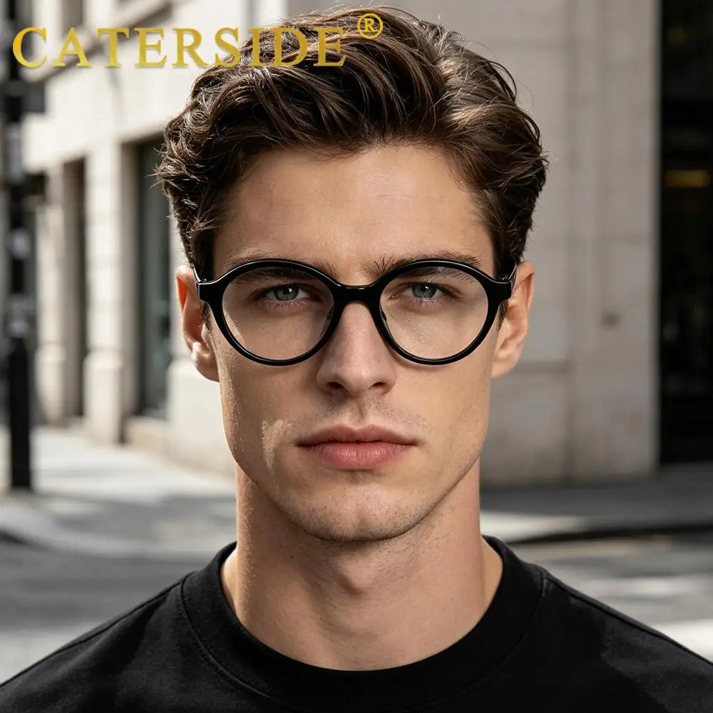 CATERSIDE Neue Retro Anti-Blaulicht-Brille für Damen und Herren, Tr-90 Ovaler Rahmen, Flache Gläser, Modische und Künstlerische Dekorationsbrille – Detail 2