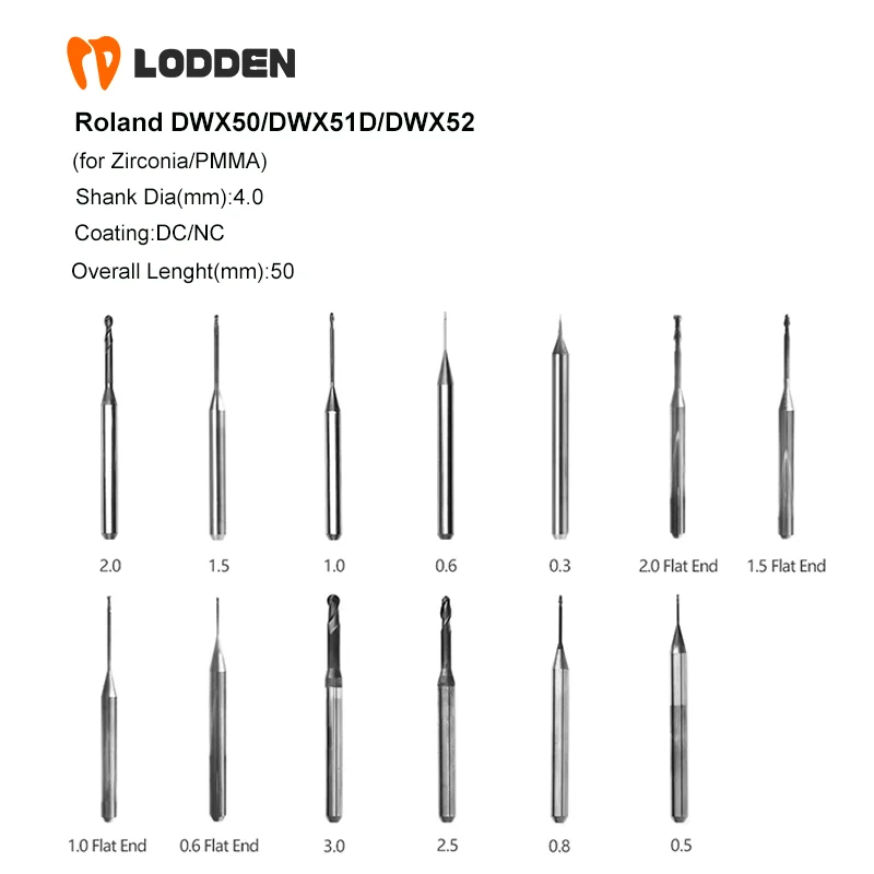 Milling Burs Roland DWX50 DWX51D Dental Lab for Zirconia PMMA D4 Grinding Drills Diamond Flat End Dentist DWX52 Machine Tools