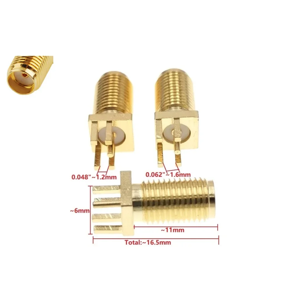 

100pcs PCB Mount LONG SMA Female Coaxial Gold RF Straight Connector 0.062" Or 0.048"