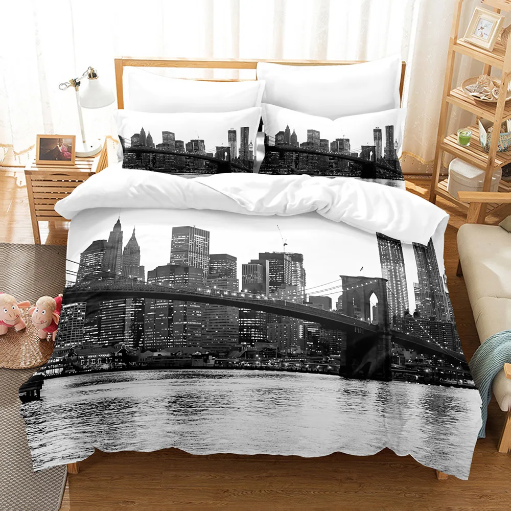 Retro England Building Bedding Set 3D Printed Grey Gothic Smooth Breathable King Queen Twin Size Duvet Cover Set for Birthday