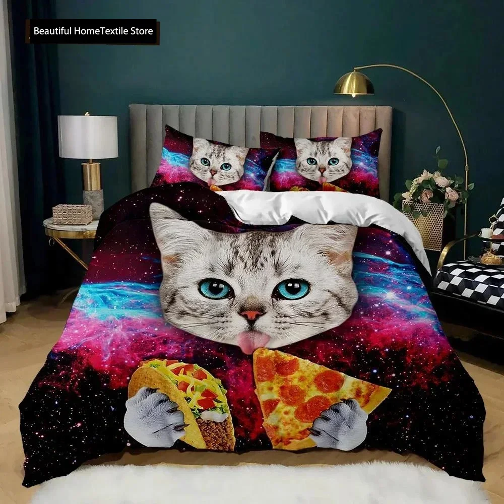 Cartoon Cute Cat Head 3D NEW Duvet Cover Pillowcase Bedding Set Adult Boy Girl Bedroom Decoration Children Single Double Large