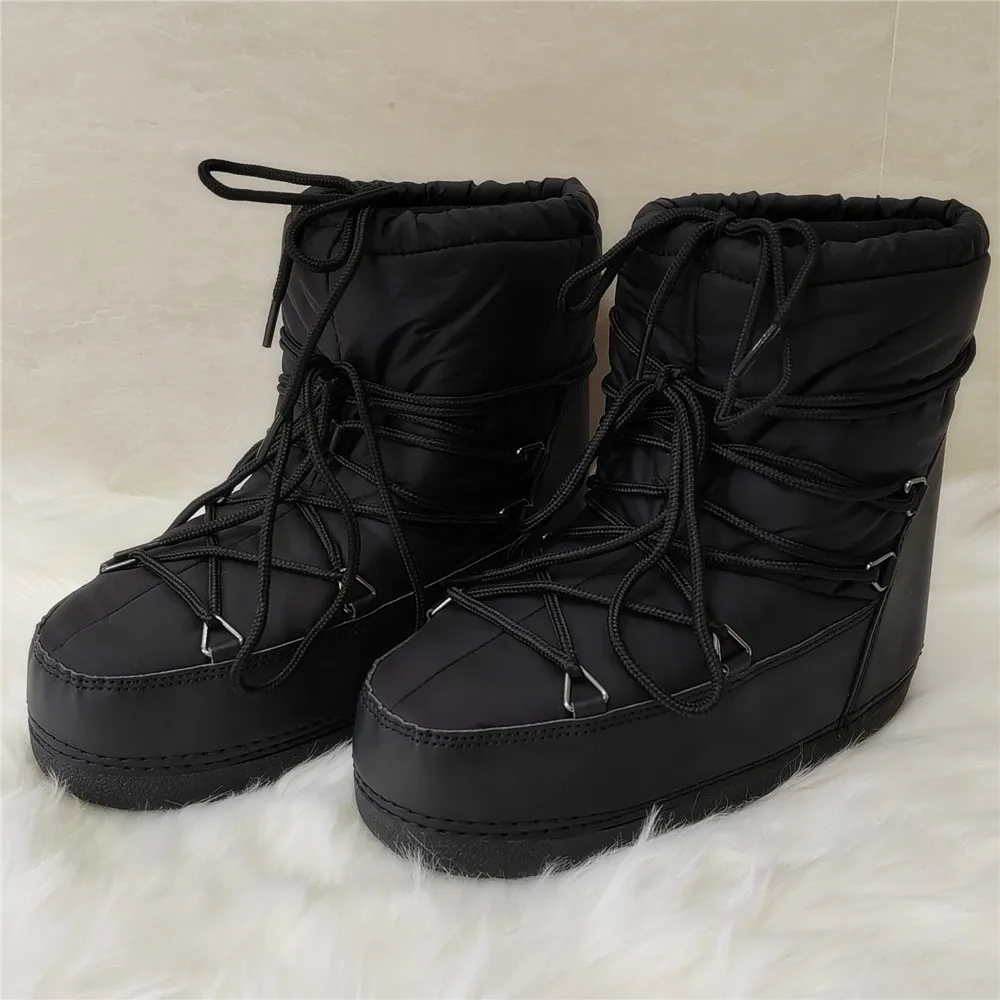 Boots for Women Umbrella Cloth Black Silver Waterproof Ankle Boots for Women New 2024 Winter Platform Lace-up Warm Snow Boots