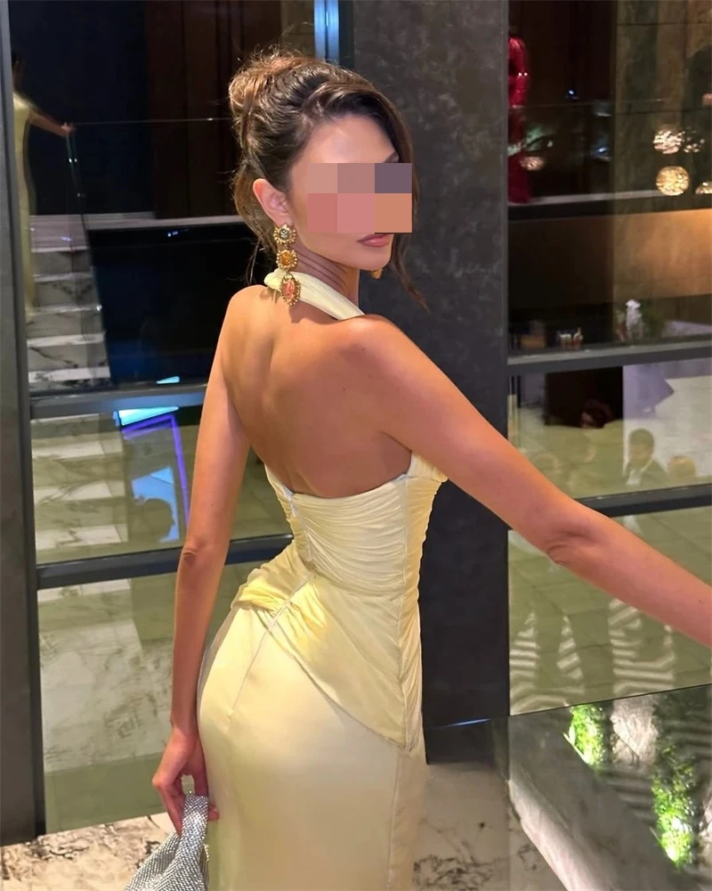 Xijun Baby فساتين سهرة شيفون أصفر داكن على شكل حرف v حورية البحر فساتين لحضور الحفلات الموسيقية رسن المملكة العربية السعودية فساتين حفلات رسمية مخصصة #5