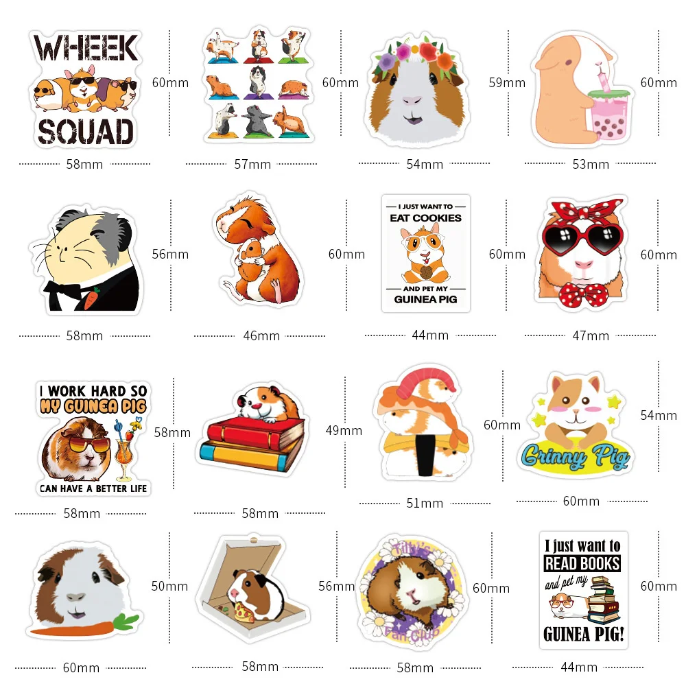 10/30/50PCS Cute Animal Guinea Pig Graffiti Sticker Car Luggage Notebook Water Cup Waterproof Sticker Wholesale