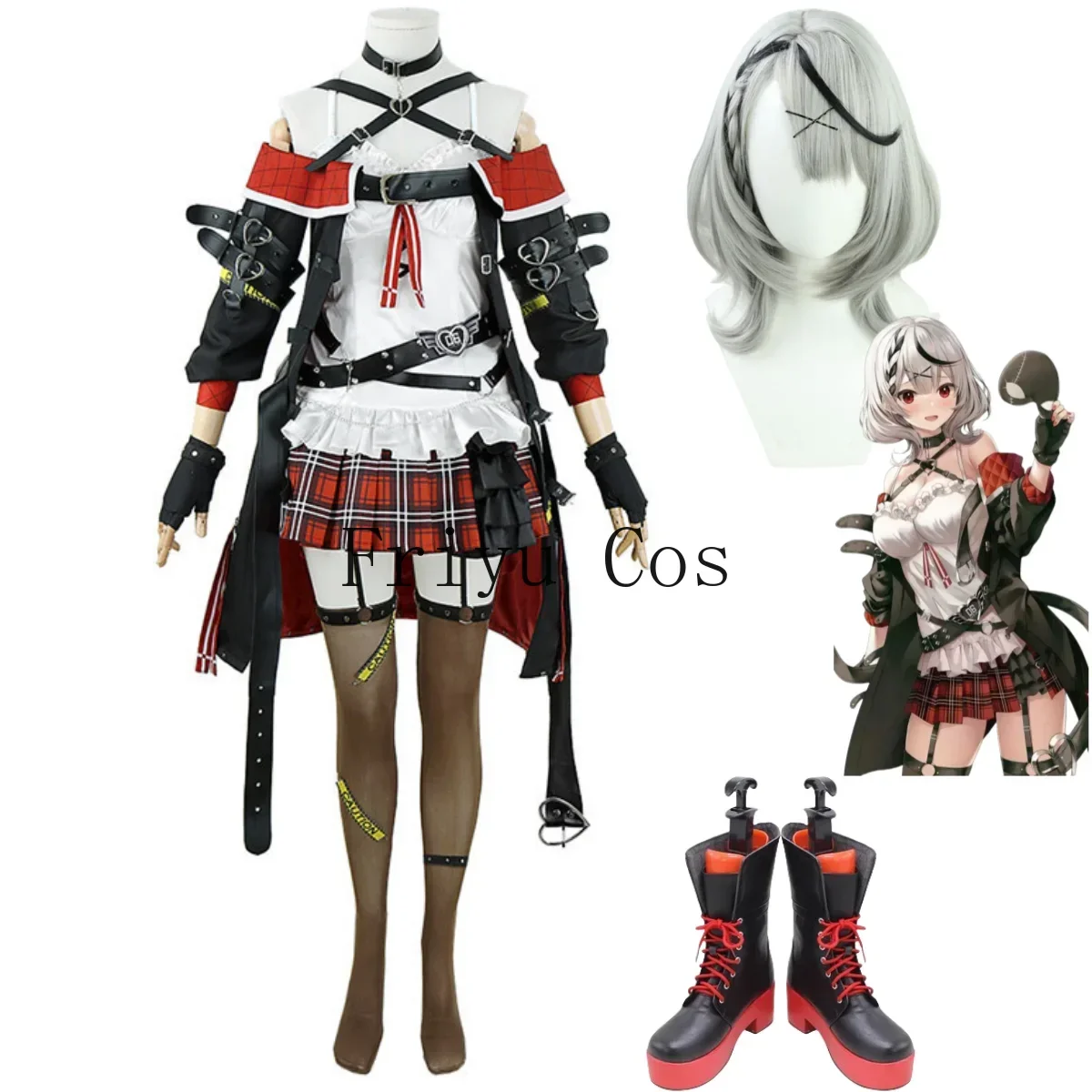 Anime Virtual Sakamata Chloe Cosplay Costume VTuber Hololive Wig Hip Hop Uniform Shoes Woman Sexy Kawaii Halloween Suit