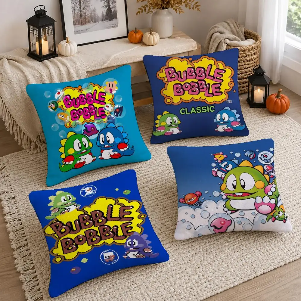 Retro Game Bubble Bobble Cushion Cover Short Plush Pillow Cover, Washable Wrinkle-Resistant for Sofa Bedroom Decor Gift