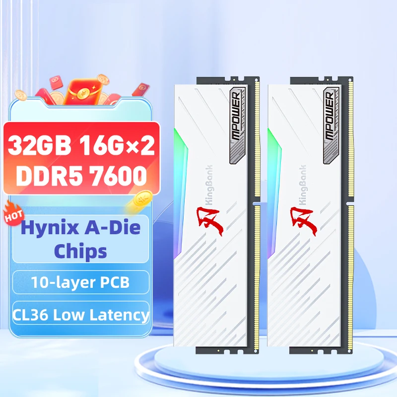 Imagem -01 - Kingbank Memoria Ram Rgb Ddr5 16gb 7600mhz Mpower Xmp 3.0 16gbx2 Pcs Udimm Desktop Udimmram pc Memória de Computador Hynix a Die Chip
