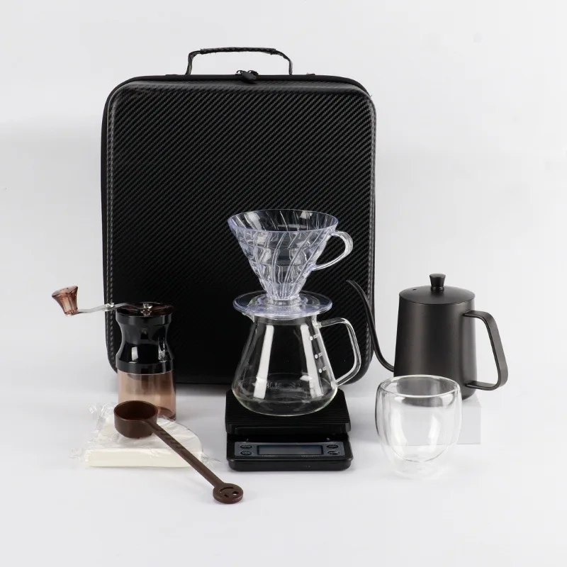 

Outdoor Camping Premium Gift Box Coffee &tea Set Manual Hand Travel Dripper Travel Bag Coffee Gift Box Set Kit