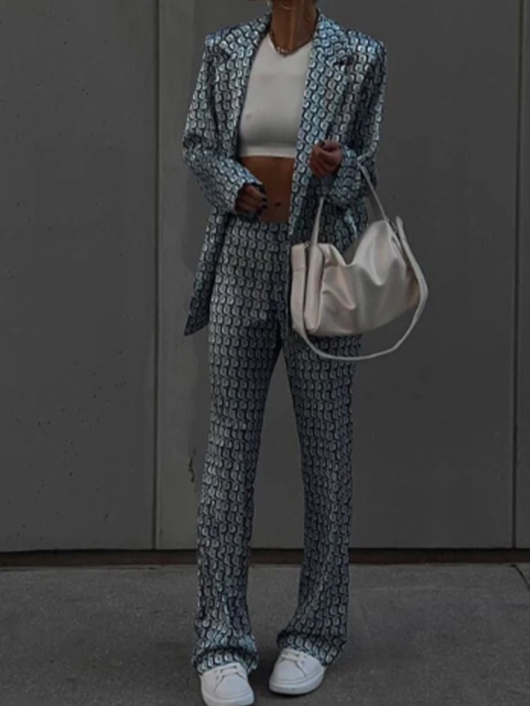 

Fashion Long Sleeve Blazers Two Piece Sets Womens Outifits Bodycon Print Pants Set Lady Streetwear Pencil Trouser Suits