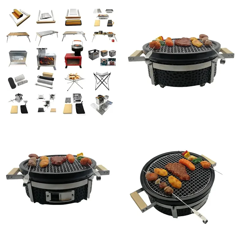 Ceramic Charcoal Stove Set Indoor BBQ Grill Tea Warmer Household Heating Furnace with Utensils for Home Use
