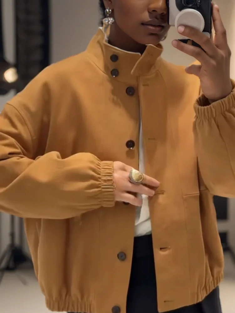 

Street Autumn Button Loose Jackets for Women Coats 2025 New Women's Fashion Simple Leather Bomber Jacket Coat Female Tops