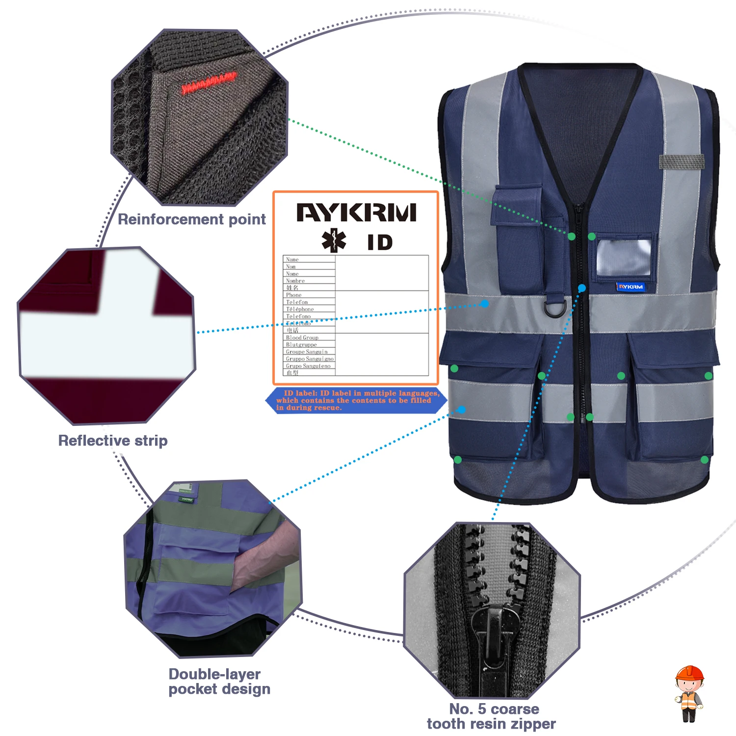 AYKRM 21 Colour （XS-8XL) Hi Vis Viz High Visibility Reflective Zip Pocket Security Waistcoats Jacket Workwear Vests