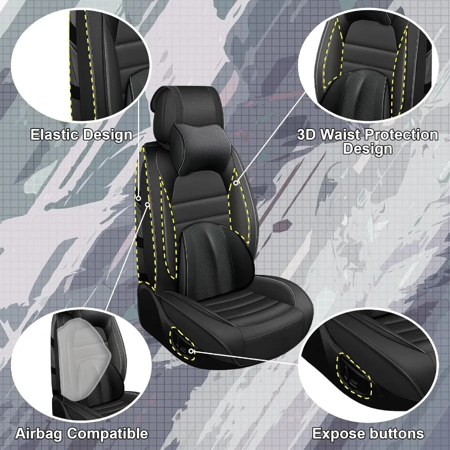 مجموعة كاملة من أغطية المقاعد الجلدية الفاخرة المكونة من 5 قطع لسيارة Ford F350 F350 2025 مع خصائص مقاومة للماء والبقع تتضمن S #4