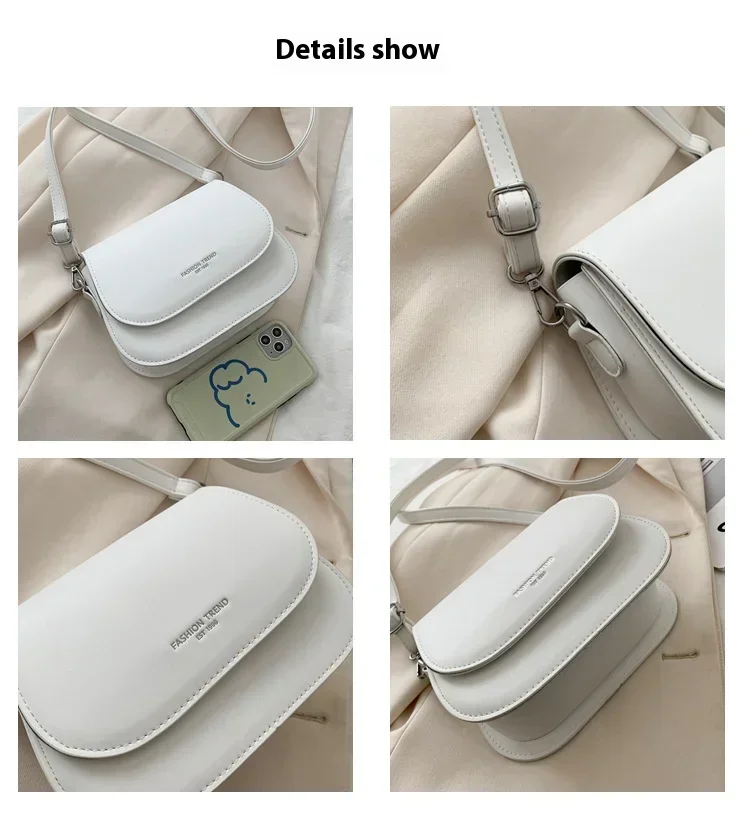 Trendy Saddle Shoulder Bag Women PU Leather Crossbody Bag Simple Solid Color Flap Messenger Bag Fashion Handbags Pouch