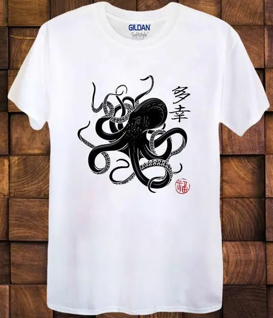 Octopus Japanese Calligraphy Japan Gyotaku Anime T Shirt Ideal Cult