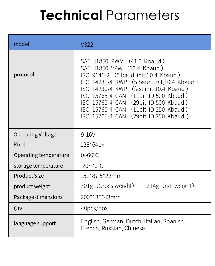 V322 Obd Ii Connectors OBD 2 SCANNER ELM327 Car Code Creader Support Full OBDII/EOBD ABS Plastic Engine Detector OBD