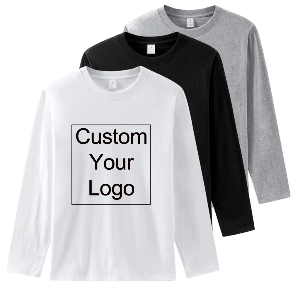 Custom Logo New Long Sleeve T Shirt for Men Autumn Fashion Cotton Solid Color T-Shirts Cozy Streetwear Men's T-Shirt