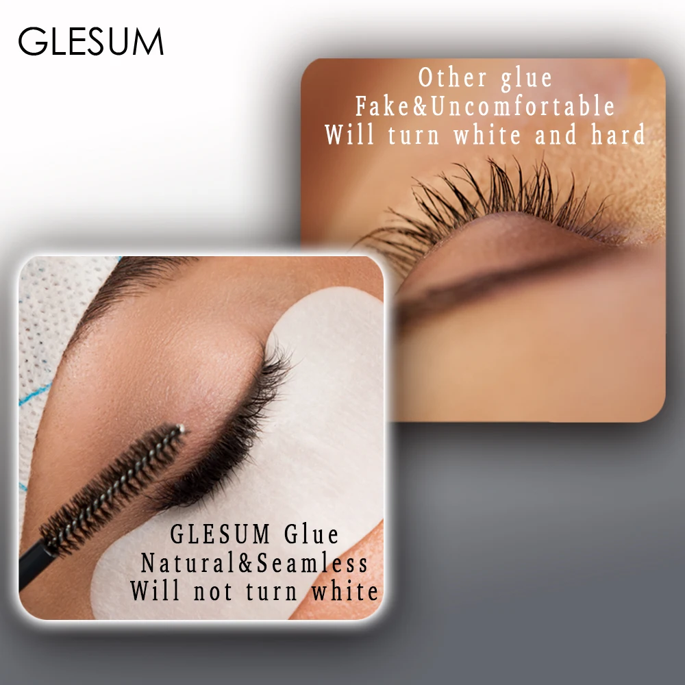 Glesum prince glue and  Eyelash Extensions Natural Soft Light  Full Dense