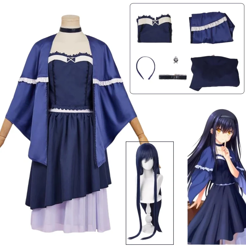 

Anime Summer Pockets Kushima Kamome Cosplay Costume Long Blue Wig Dress Halloween Party Outfits Carnival Role Play Uniform