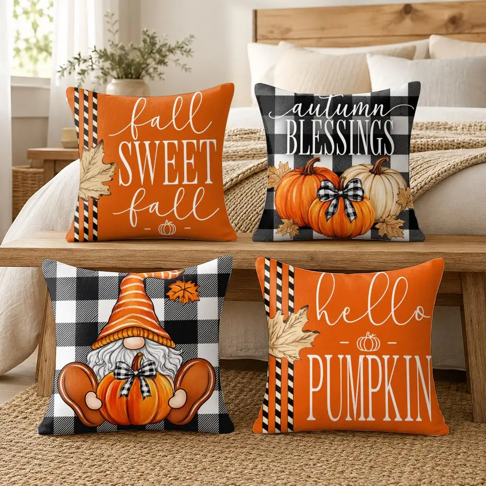 Rustic Autumn Harvest Festival Cushion Cover Soft Short Plush Pillow Cover Smooth Cozy Texture Aesthetic Cushion Case Home Decor