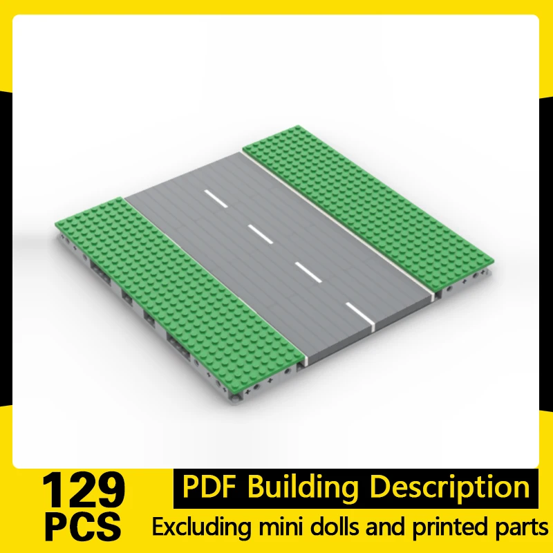 Street View Model MOC Building Bricks Road Plate With Grass Sides Modular Technology Gifts Holiday Assemble Children Toys Suit