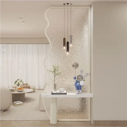 Light luxury entry, living room screen, cream wind, long rainbow water glass partition, door blocking decoration
