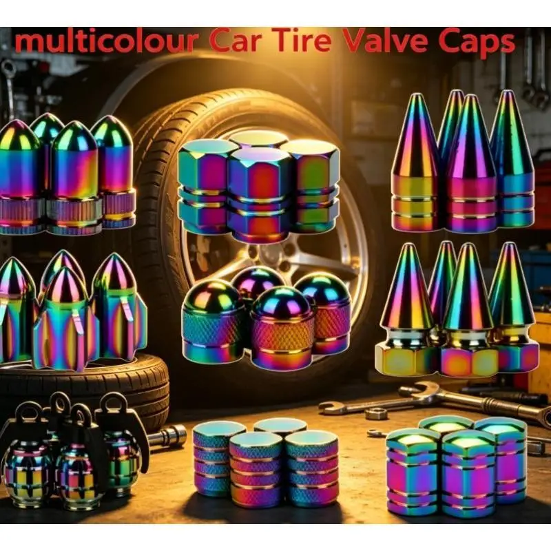 High Quality Aluminum Alloy Car Tire Valve Caps Neon Color Universal Wheel Stem Covers Dust Proof Air Port Caps Car Trucks Bikes