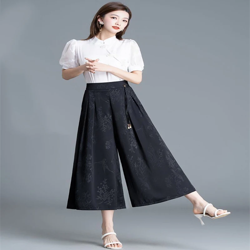 Wide Leg Pants Woman Chinese Clothing Traditional Oriental Style Clothes Trousers National Jacquard Casual Women Ethnic Folk