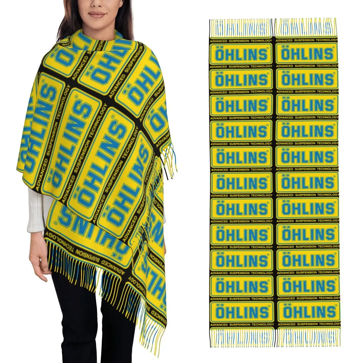 Racing Ohlins Suspension Logo Essential Scarf Tassel Scarves Women Soft Warm Shawls and Wraps Long Fall Winter Shawl Wrap