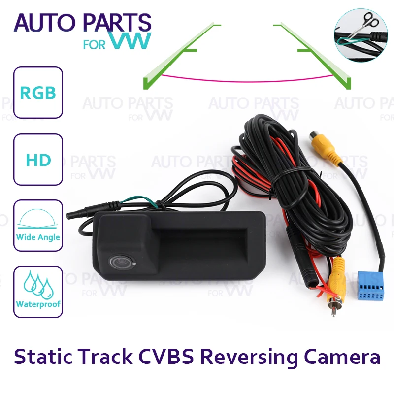 For VW Passat Golf Polo Jetta Tiguan HD CVBS Rearview Camera Green Static Track with Trunk Switch MIB RCD360 RCD330 Radio