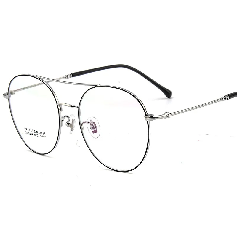 54-18-142 Pure Titanium Ultra Light Retro Double Beam Myopia Glasses Men's round Frame Big Face Thin Face Prescription Frame